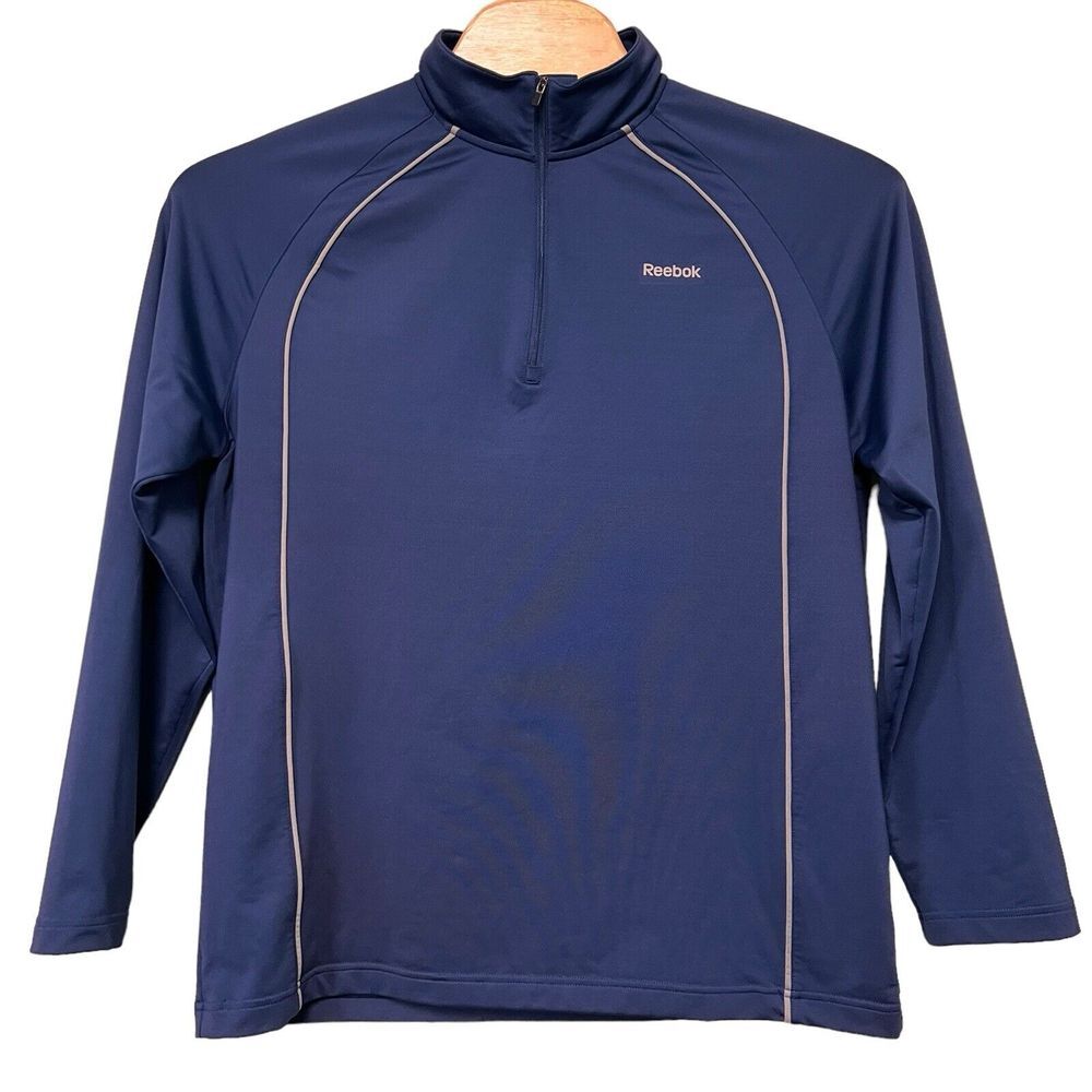 Reebok Track Style Warm Up Jacket Large 1/4 Zip Front Pullover Logo Golf Running
